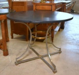 Handsome Mid-Century Modern Black Granite Top Round Table, Aluminum Frame w/ Brass Trim