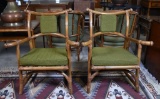 Pair of Mid-Century Bamboo & Rattan Armchairs w/ Upholstered Seats and Backs