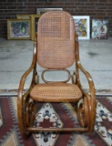 Superb Vintage Thonet Bentwood Rocker, Caned Seat & Back