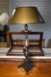 Handsome Antiqued Brass Paw Footed Table Lamp w/ Matching Brass-Colored Shade