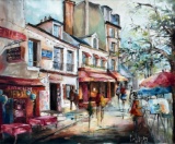 Dillinger, French Street Scene, Oil on Canvas, Signed Lower Right