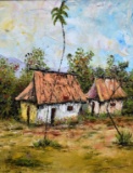 C. Girault, Two Huts, Oil on Canvas, Signed/ Dated Lower Left