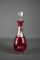 Cranberry Over Clear 12” H Cased Glass Decanter, Grape Vine Motif