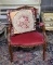 Beautifully Carved Walnut Crimson Upholstered Armchair w/ Pillow (Lots 31 & 32 Match)