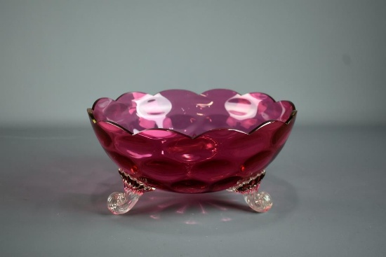 Cranberry Glass 9.5” Diam. Footed Bowl