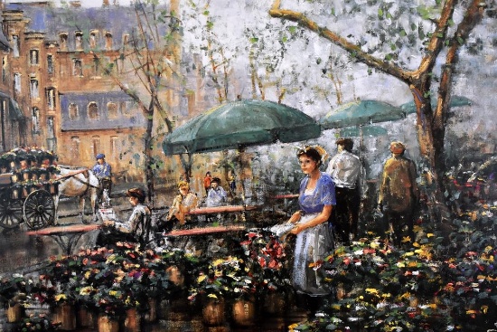 Contemporary Signed Ltd. Edition Art Print by Artist Donna Finley “Flower Cart”