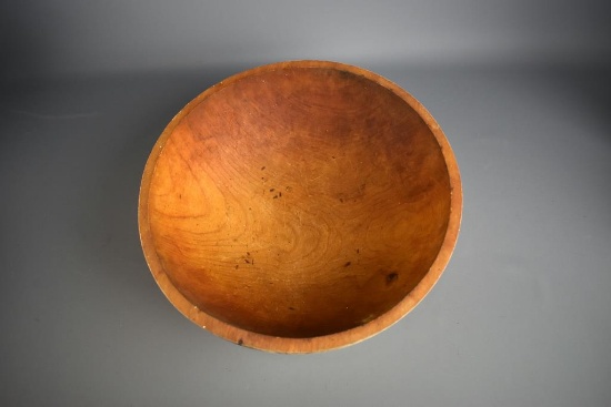 Vintage Wooden Out of Round 12” Diam Dough Bowl, Marked: MM Canada