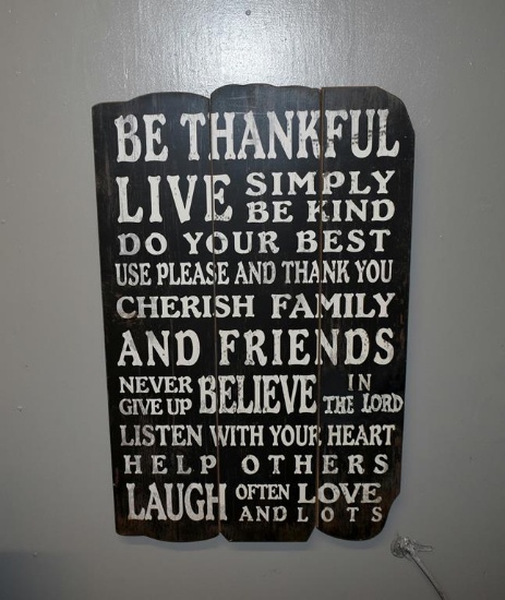 “Be Thankful” Wall Decor Plaque, 26.5” x 18” W