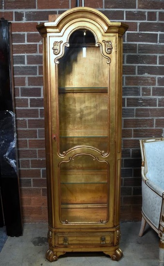Fine Gilt Finished Weiman Lighted Curio Cabinet