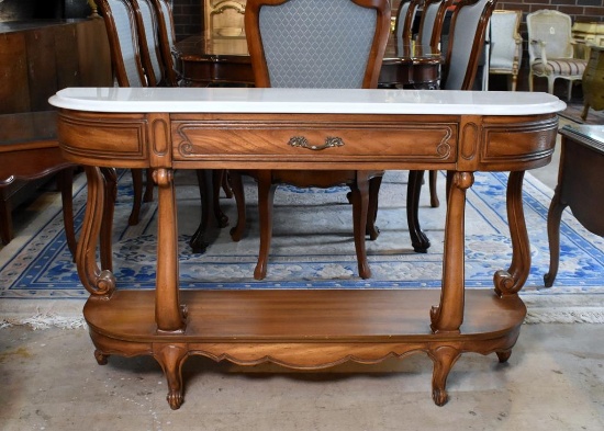 Handsome Weiman Marble Top Cherry Console / Sofa Table