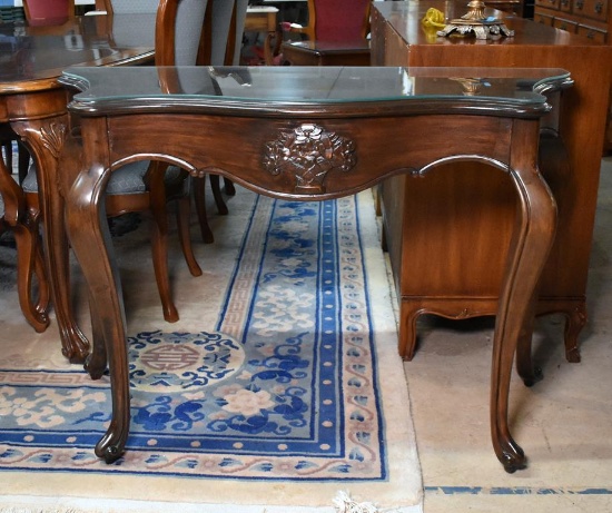 Queen Anne Style Sofa Table with Carved Basket Motif