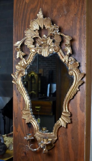 Small Louis XVI Style Gilded Accent Wall Mirror with Candle Holders
