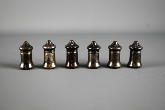 Set of Six Antique Sterling Silver Individual Salt Shakers. 35 Grams