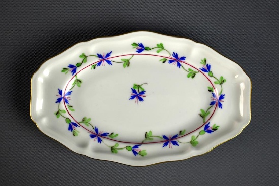 Herend Hungary Hand Painted Porcelain “Blue Garland” 6” L Oval Dish