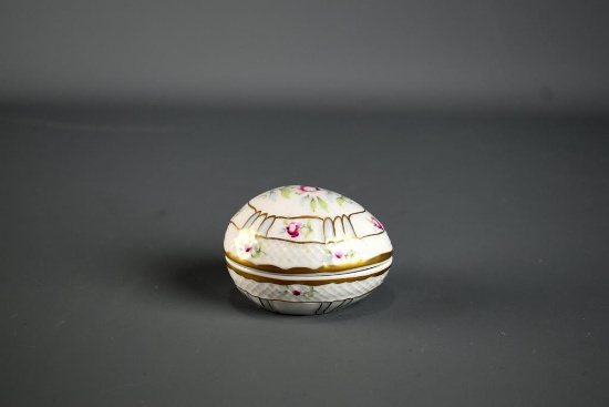 Hollohaza Hungary Hand Painted Porcelain Egg Shaped Trinket Box