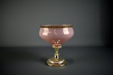 Cranberry Opalescent Glass 8” H Compote w/ Silver Plate Trim & Base