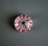 Beautiful Murano Venetian 2” Diam. Pink Ribbon & Latticino Glass Paperweight