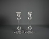 Pair of 9” H Val St. Lambert Crystal Candle Sticks