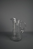 Vintage 9” H Etched Glass Pitcher