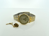 Two Tenneco Service Award Items: Hamilton Masterpiece Gold Filled Quartz Watch & 10K Gold Pin