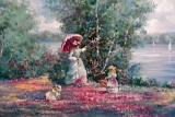 Impressionist Style Victorian Genre, Oil on Canvas, Signed Lower Right