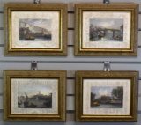 Set of Four Sungott Hand Tinted Antique Engravings of English Thames River Scenes