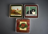 Lot of Three Sets of Pimpernel Acrylic Coasters: Cats, Hunting Green, Holly Garland