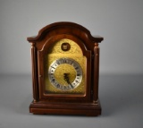 Small Vtg. German Desk or Shelf Clock, Built-In Key Winders, 3 Diamond Service Award Badge at Top