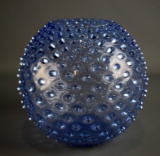 Vintage Mid-Century Modern Czech Borske Sklo Blue “Knobble” Art Glass Orb Vase