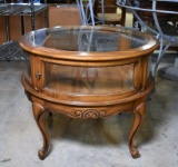 Cabriole Legged Round Glass Top & Sides Cherry Curio Display Table