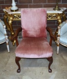 Vintage Rose Upholstered Queen Anne Style Mahogany Armchair