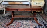 Vintage Federal Style Duncan Phyfe Mahogany Coffee Table with Three Drawers