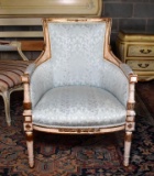 Elegant Light Finish with Blue Satin Upholstery Armchair (Lots 5 & 6 Match)