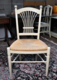 Nice Light Finish Rush Seat Side Chair with Ball Finials