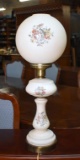 Lovely Antique White Satin Glass Hand Painted Parlor Lamp