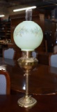 Pretty Green Satin Glass Shade Oil Lamp Style Electric Table Lamp