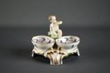 Herend Hungary Hand Painted Porcelain “Blue Garland” Cherub Double Nut Dish