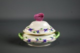 Herend Hungary Hand Painted Porcelain “Blue Garland” 4” H Trinket Box w/ Butterfly Finial