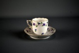 Herend Hungary Hand Painted Porcelain“Blue Garland” Demitasse Cup & Saucer