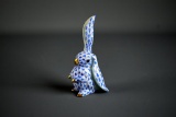 Herend Hungary Hand Painted Porcelain Blue Fishnet 4” H Bunny