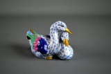 Herend Hungary Hand Painted Porcelain Small 4.5” L Pair of Blue Fishnet Ducks