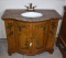 Beautifully Stenciled Grapevine Motif Vanity with Stone Top,  White Porcelain Bowl & Bronze Fixture