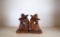 Pair of 7” H Wooden Peasants in Sombreros Book Ends, Made in Mexico
