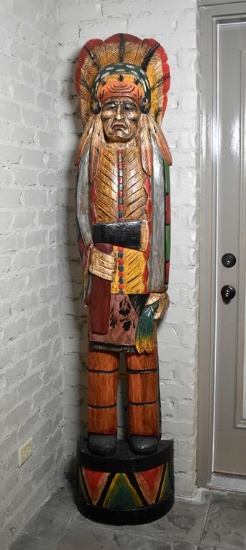 Tall Carved & Hand Painted Wooden Native American Chief