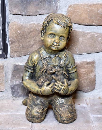 Decorative Kneeling Boy with Bunnies Sculpture