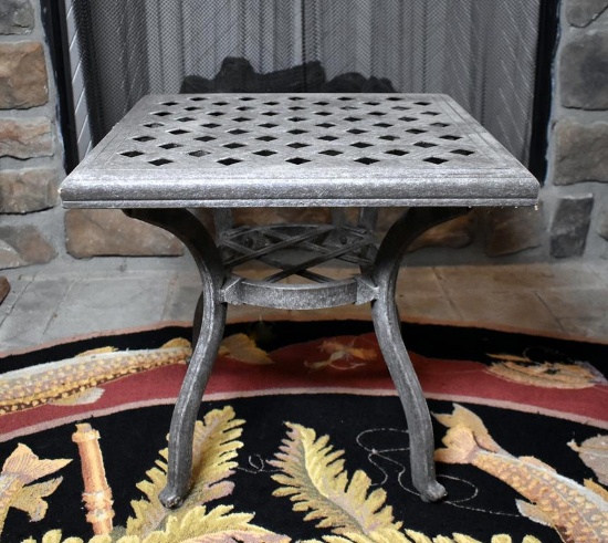 Square Woven Style Metal Side Table