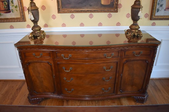 Vintage “Genuine Mahogany” Labelled Carved Mahogany Chippendale Style Sideboard