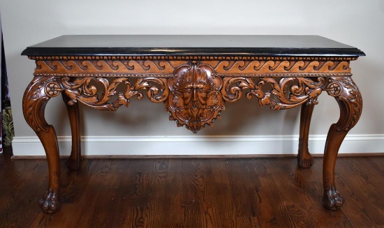 Remarkable Maitland-Smith Ltd. “Lions' Mask” Console Table with Stone Tile Style Top & Paw Feet