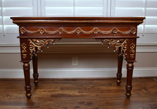 Gilt Trimmed Mahogany Console Table with Pierces Aprons