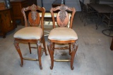 Pair of Carved Wood Bar Seats